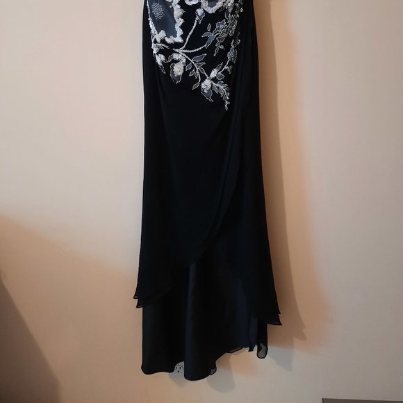 Vintage Cache Silk Beaded Strapless Gown Black and White - Picture 3 of 13